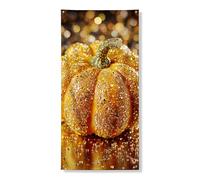Bannière décorative de porte en forme de citrouille scintillante - Doré et orange brillant - Décoration d'automne pour intérieur et extérieur - Fournitures de festival d'Halloween - 91,4 x 183 cm