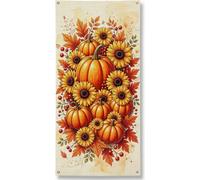 Bannière décorative de porte en forme de citrouilles d'automne, tournesols orange vif, décoration de porte d'entrée, fournitures de festival de récolte d'automne 91,4 x 183 cm