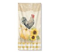 Bannière décorative de porte en forme de coq de ferme, tournesols rustiques et citrouille, décoration de porte d'entrée, intérieur ou extérieur, récolte d'automne à suspendre, toile de fond à