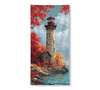 Bannière décorative de porte en forme de phare d'automne, scène côtière rustique, décoration de porte d'entrée, intérieur et extérieur, fournitures de vacances d'automne 91,4 x 183 cm