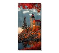 Bannière décorative de porte en forme de phare d'automne, vue côtière panoramique, décoration de porte d'entrée, intérieur ou extérieur, toile de fond à suspendre pour festival, 91,4 x 183 cm