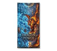 Bannière décorative de porte fantaisie dragon - Dragons bleus et orange - Décoration murale d'intérieur et d'extérieur - Fournitures de fête à thème 91 x 183 cm