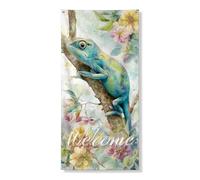 Bannière décorative de porte motif caméléons tropicaux, lézard coloré, œuvre d'art floral pour la maison, décoration d'entrée, fournitures de fête de jardin saisonnière, 91,4 x 183 cm