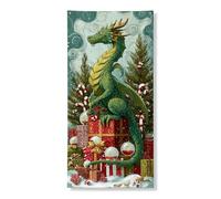Bannière décorative de porte motif dragon de Noël, créature verte fantastique, décoration hivernale au pays des merveilles d'hiver, fournitures de fond de vacances d'intérieur et d'extérieur 91,4 x