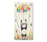 Bannière décorative de porte motif pandas de printemps de Pâques, parapluie, œufs, couverture de fond de porte d'entrée, intérieur et extérieur, panneau de porche animal, toile de fond 91,4 x 183 cm