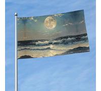 Bannière décorative d'extérieur imprimée lune et mer pour jardin, porche, mur, terrasse, balcon, célébration