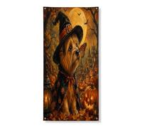 Bannière décorative d'Halloween pour porte de chien cairn terrier, papillons effrayants, décoration de fond de porte d'entrée, fournitures de fond pour intérieur et extérieur, 91,4 x 183 cm