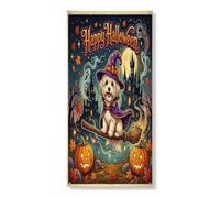 Bannière décorative d'Halloween pour porte de chien havanais - Décoration de porte d'entrée amusante - Décoration d'intérieur et d'extérieur - Fournitures de fond de cour d'automne - 91,4 x 183 cm