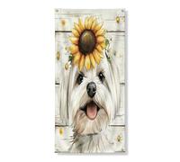 Bannière décorative en bois rustique avec motif chien maltais, marguerite et tournesol, décoration de fond pour intérieur ou extérieur, 91,4 x 182,9 cm