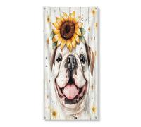 Bannière décorative en bois rustique pour porte d'entrée Motif bouledogue tournesol Marguerite Décoration de fond pour intérieur ou extérieur 91,4 x 183 cm