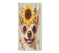 Bannière décorative en bois rustique pour porte d'entrée, motif chihuahua, marguerite tournesol, décoration de fond pour intérieur ou extérieur, 91,4 x 182,9 cm
