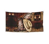 Bannière décorative en métal pour intérieur ou extérieur - Motif bottes de cowboy - Chapeau noir - Œillets