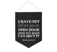 Bannière décorative en toile « I HAVE SET BEFORE YOU AN OPEN DOOR AND NO MAN CAN SHUT IT » - 30,5 x 40,6 cm - Décoration murale pour chambre à coucher, chambre d'enfant, décoration d'intérieur