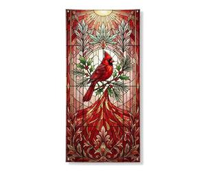 Bannière décorative en vitrail cardinal pour porte d'entrée, intérieur ou extérieur, fournitures de vacances d'hiver 91,4 x 183 cm