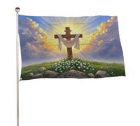 Bannière décorative extérieure durable ??Jésus Paques?? 4?x?6?pieds, drapeaux de bienvenue pour patio, drapeaux de jardin de printemps
