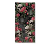 Bannière décorative gothique avec motif floral rose vintage pour porte d'entrée, intérieur ou extérieur, toile de fond à suspendre pour Halloween, 91,4 x 183 cm