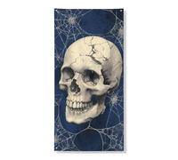 Bannière décorative gothique avec motif squelette vintage pour porte d'entrée, intérieur ou extérieur, toile de fond à suspendre pour Halloween, 91,4 x 183 cm