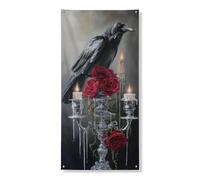 Bannière décorative gothique pour porte d'entrée, rose rouge élégante et candélabres pour décoration de porte d'entrée, intérieur ou extérieur, fournitures de fond à suspendre pour Halloween, 91,4 x