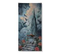 Bannière décorative gothique pour porte d'Halloween, château hanté effrayant et chauves-souris, décoration de porte d'entrée, intérieur ou extérieur, festival d'automne, fournitures de vacances 91,4 x