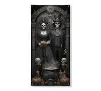 Bannière décorative gothique pour porte d'Halloween, squelettes effrayants et chaudron, décoration de porte d'entrée, toile de fond hantée à suspendre, fournitures de festival 91,4 x 183 cm