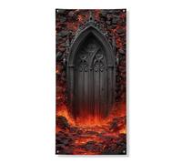 Bannière décorative gothique pour porte - Pierre de lave noire ardente - Décoration d'Halloween - Fournitures de festival effrayantes d'intérieur et d'extérieur - 91,4 x 183 cm