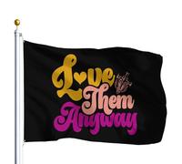 Bannière Décorative Je Les Aime Quand Même Bannière De Cour 100% Polyester Drapeau De Jardin Couleurs Éclatantes Drapeaux Décoratifs D'Extérieur Pour Bar Chambre Faire La Fête 90X150Cm