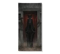 Bannière décorative mystérieuse pour porte de cheval noir, motif étalon gothique foncé pour Halloween, décoration intérieure et extérieure, 91,4 x 183 cm