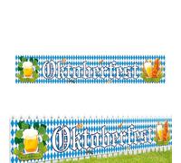 Bannière décorative Oktoberfest - 300 x 50 cm - Grand drapeau bavarois pour festival de la bière avec bretzel, saucisse et chope à bière - Pour fête à thème allemand - Intérieur et extérieur