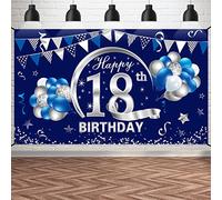 Bannière décorative pour 18e anniversaire pour homme et garçon - Toile de fond « Happy 18 Birthday » - Fournitures de fête - Poster de dix-huit ans - Accessoires photo