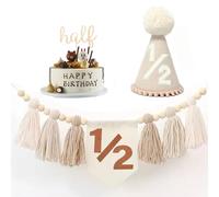 Bannière décorative pour 1er anniversaire de garçon avec chapeau conique kaki avec une décoration de gâteau pour photo (moitié kaki)