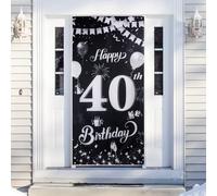 Bannière décorative pour 40e anniversaire - 18 ans - Banderole Anniversaire - Noir et argenté - 185 x 90 cm - Pour femme et homme - Décoration d'anniversaire