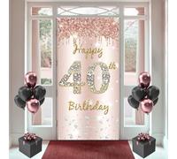 Bannière décorative pour 40e anniversaire pour femme - Inscription Happy 40th Birthday - Or rose - Panneau en tissu - Décoration de porte - 40e anniversaire