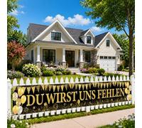 Bannière décorative pour départ à la retraite, 1 bannière de jardin noire et dorée avec inscription « Du wirst uns fehlern » pour hommes et femmes, fête d'adieu, retraite, fête, collègue, décoration