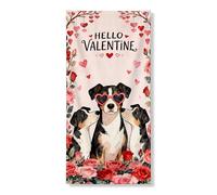 Bannière décorative pour la Saint Valentin - Motif animal mignon - Chiot - Cœurs - Décoration de porte d'entrée - Intérieur et extérieur - Fournitures de célébration d'amour - 91,4 x 183 cm