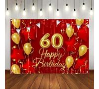 Bannière décorative pour Photographie d'anniversaire de 60 Ans, décoration de Fond Rouge et Or pour Femmes et Hommes, Joyeux Anniversaire de 60 Ans 300cmx200cm
