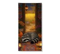 Bannière décorative pour porte d'automne raton laveur - Confortable - Motif animal rustique - Récolte d'automne - Décoration d'intérieur et d'extérieur - Fournitures saisonnières d'Halloween - 91,4 x