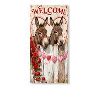 Bannière décorative pour porte de bienvenue - Motif âne rustique - Thème de la Saint-Valentin - Décoration saisonnière d'intérieur et d'extérieur - 91,4 x 183 cm