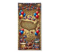 Bannière décorative pour porte de célébration des États-Unis, motif léopard festif avec boules et tambours, décoration de vacances patriotiques pour intérieur et extérieur, 91,4 x 183 cm