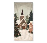 Bannière décorative pour porte de chalet d'hiver, maison enneigée rustique, décoration de Noël, fournitures de fond pour intérieur et extérieur, 91,4 x 183 cm