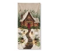 Bannière décorative pour porte de chalet d'hiver, scène rustique et confortable, décoration de porte d'entrée, fournitures de vacances de Noël pour intérieur et extérieur, 91,4 x 183 cm