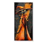 Bannière décorative pour porte de chat d'Halloween, motif de sorcière chat effrayant, fournitures de fête d'Halloween pour intérieur et extérieur, 91,4 x 183 cm