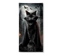 Bannière décorative pour porte de chat d'Halloween - Toile de fond gothique effrayante féline - Décoration d'intérieur et d'extérieur - 91,4 x 183 cm