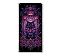 Bannière décorative pour porte de chat d'Halloween - Œuvre d'art effrayante félin noir - Décoration d'intérieur ou d'extérieur - Fournitures de festival d'automne festif - 91,4 x 183 cm