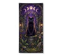 Bannière décorative pour porte de chat mystique - Jardin enchanté - Ciel nocturne - Halloween - Automne - Décoration d'intérieur et d'extérieur - 91,4 x 183 cm