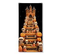 Bannière décorative pour porte de château d'Halloween, tête de mort effrayante, citrouille, décoration d'Halloween, fournitures de vacances festives d'intérieur et d'extérieur 91,4 x 183 cm
