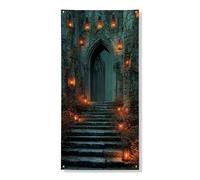Bannière décorative pour porte de château médiéval - Lanternes de forêt enchantée - Décoration d'entrée, intérieur ou extérieur - Fournitures de vacances d'Halloween - 91,4 x 183 cm