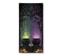 Bannière décorative pour porte de chaudron d'Halloween, thème effrayant gothique sorcellerie intérieur ou extérieur, festival d'automne, fournitures de vacances 91,4 x 183 cm