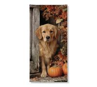 Bannière décorative pour porte de chien d'automne - Décoration d'automne rustique - Chiot Golden Retriever - Fournitures de festival de récolte d'intérieur et d'extérieur - 91,4 x 183 cm