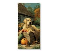 Bannière décorative pour porte de chien de ferme d'automne - Scène de récolte rustique Golden Retriever - Décoration de porte d'entrée, fournitures de festival d'automne pour intérieur et extérieur