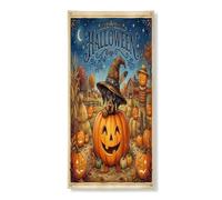 Bannière décorative pour porte de chien Doberman d'Halloween - Décoration de fond de porte d'entrée de ferme - Décoration d'intérieur et d'extérieur - Citrouilles - 91,4 x 183 cm